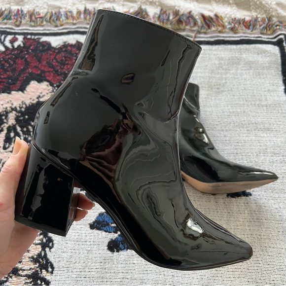 Black Patent Faux Leather Booties - Picture 5 of 8